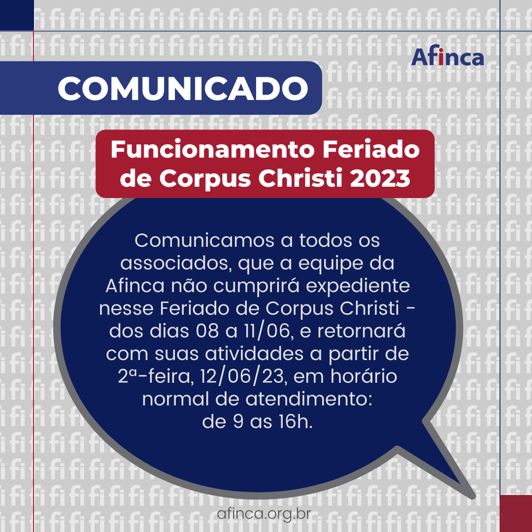 Comunicado Funiconamento Feriado Corpus Christi Afinca 1416